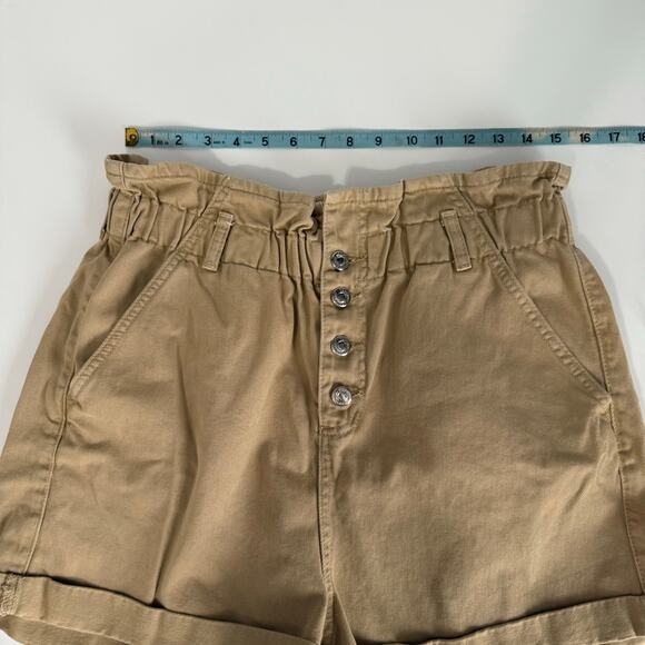 Topshop Paper Bag Tan Button Fly Shorts Size 12 - Picture 6 of 9